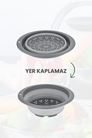 Katlanabilir Yuvarlak Süzgeç 6,5 Litre GRİ