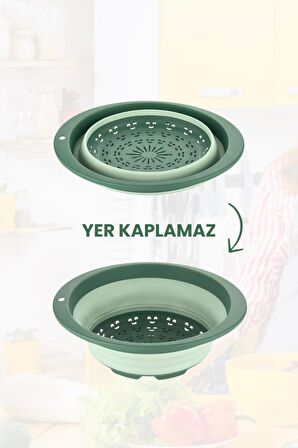 Katlanabilir Yuvarlak Süzgeç 6,5 Litre YEŞİL