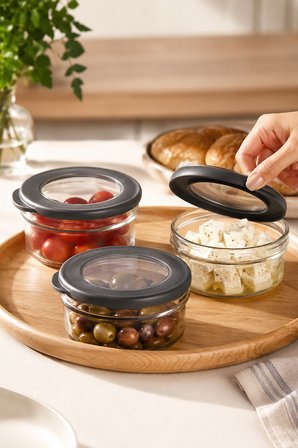 Porsima ET-00104 Flat 4lü Cam Kahvaltılık Çok Amaçlı Saklama Kabı Cam Kahvaltı Seti 415cc