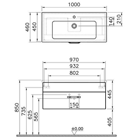 VitrA S50 Lavabo Dolabı 100 cm Tek Çekmeceli Parlak Beyaz 56070