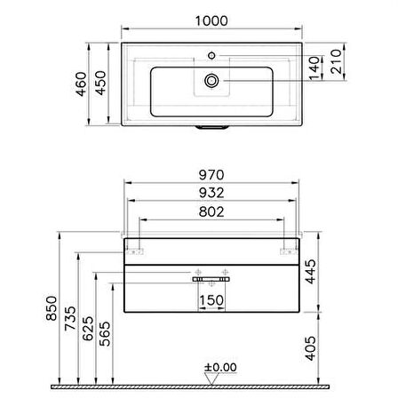 VitrA S50 Lavabo Dolabı 100 cm Tek Çekmeceli Altın Kiraz 56071