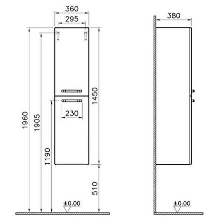 VitrA S50 Boy Dolabı 36 cm Parlak Beyaz Sağ 56080