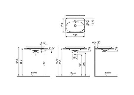 VitrA Nest Trendy 5685B003-1072 Tezgah Lavabo, 60, Beyaz