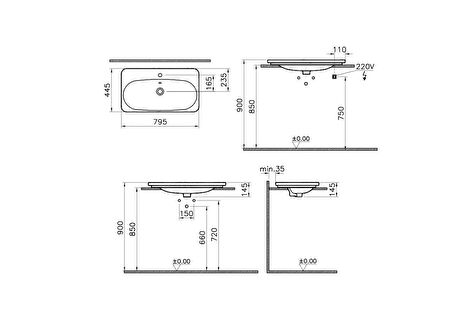 VitrA Nest Trendy 5686B003-1072 Tezgah Lavabo, 80 cm