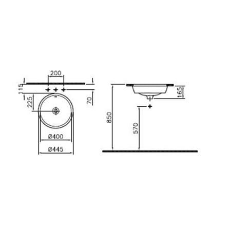 VitrA Metropole Tezgahaltı Lavabo 5940B003-1082 Yuvarlak - Kompakt - 45x45 cm - Armatür Deliksiz - Su Taşma Delikli - Beyaz