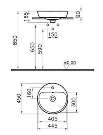 VitrA Metropole Tezgahüstü Lavabo 45 cm 5941B003-0001