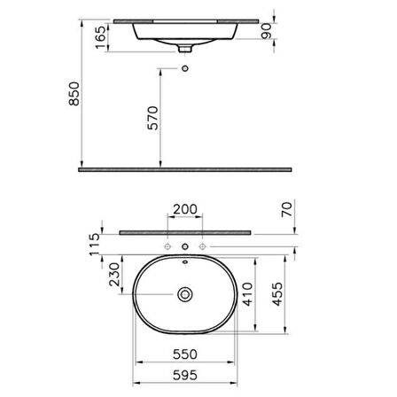 VitrA Metropole Tezgahaltı lavabo 5942B003-1082 Oval - 60x46 cm - armatür deliksiz - su taşma delikli - beyaz