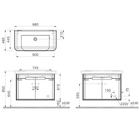 VitrA Sento Lavabo Dolabı 100 cm Kapaklı Mat Antrasit 60811