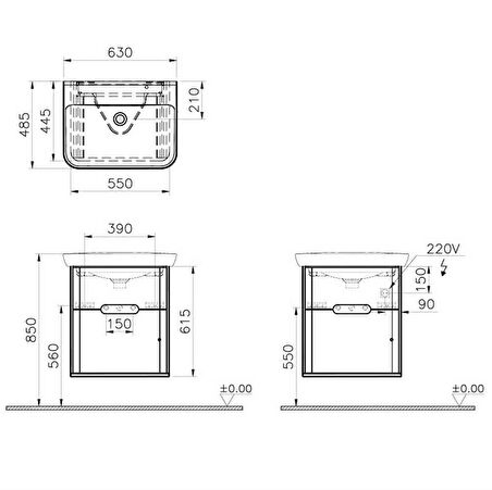 VitrA Sento Lavabo Dolabı 65 cm Çift Çekmeceli Mat Antrasit 60834