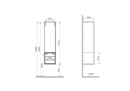 VitrA Frame 61260 Boy Dolabı, Çekmeceli