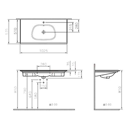 VitrA Frame Etajerli lavabo 5709B403-0001 Dikdörtgen - 105x50 cm - tek armatür delikli - su taşma delikli - Clean - beyaz