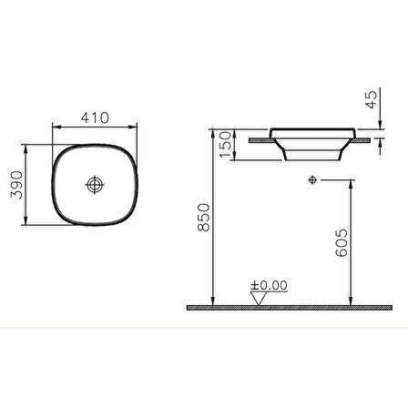 VitrA Frame 5654B403-0016 Tezgah Üstü Kare Lavabo, 41cm, Beyaz