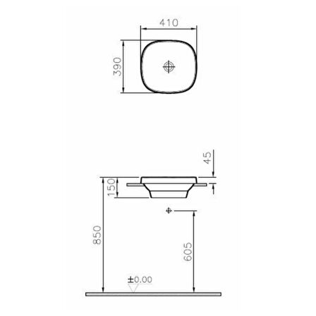 VitrA  Frame 5654B483-0016 Tezgah Üstü Kare Lavabo, 41cm, Siyah