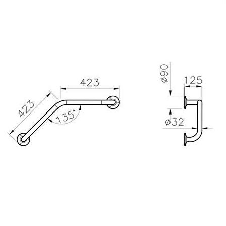 Vitra 135° Açılı Paslanmaz Tutunma Barı 320-1020