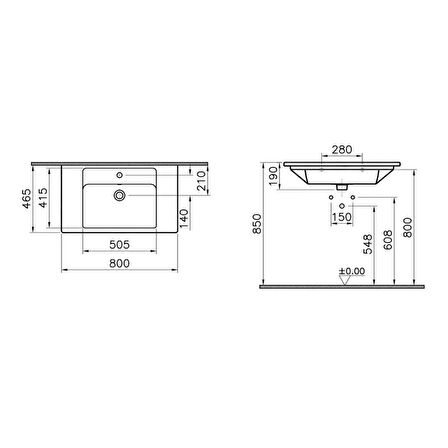 VitrA Integra 7056B003-0001 Etajerli Lavabo, 80 Cm, Beyaz