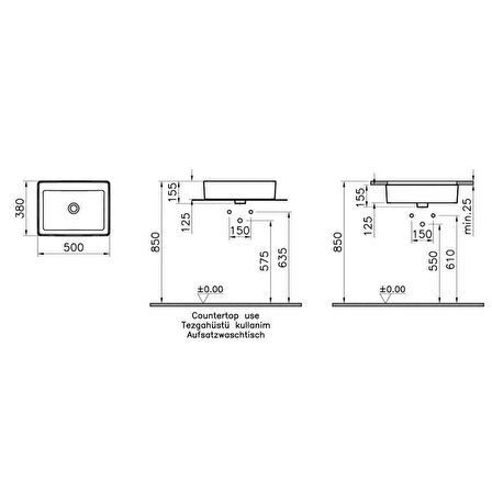 VitrA Nuo 7436B003-0016 Tezgah Üstü Lavabo,Beyaz, 50cm