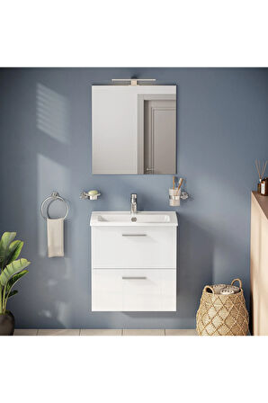 Mia 75021 Banyo Dolabı Seti, Çekmeceli, 60 Cm, Parlak Beyaz
