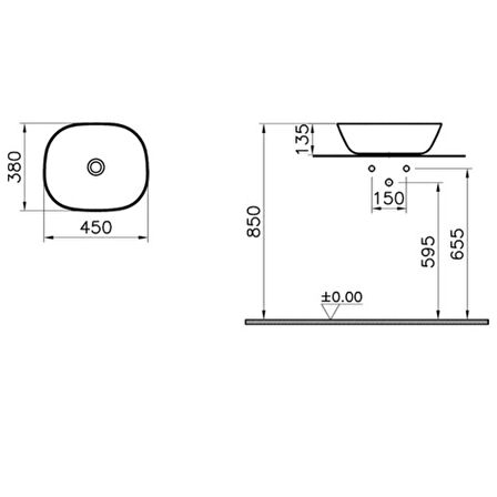 VitrA Plural Tezgahaltı lavabo 7810B403-1083 Oval - kompakt - 45x38 cm - armatür deliksiz - su taşma deliksiz - Clean - beyaz