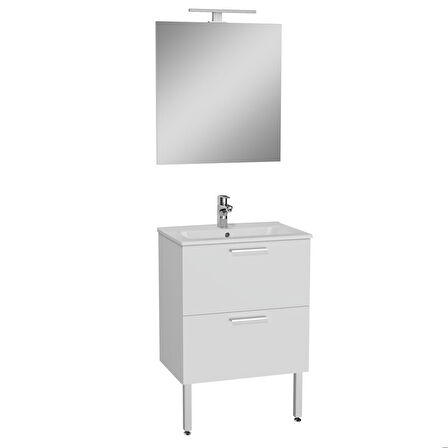 VitrA Mia 75071 Banyo Dolabı Seti Çekmeceli, Ayaklı, 60 cm, Parlak Beyaz