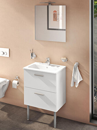 VitrA Mia 75071 Banyo Dolabı Seti Çekmeceli, Ayaklı, 60 cm, Parlak Beyaz