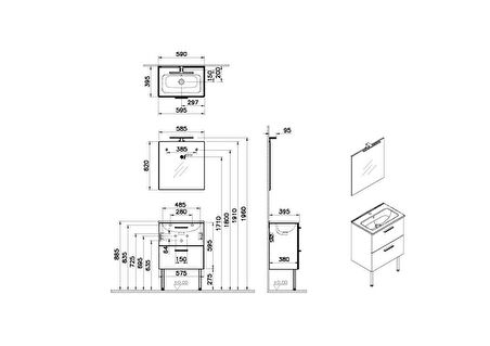 VitrA Mia 75073 Banyo Dolabı Seti Çekmeceli, Ayaklı, 60 cm, Antrasit