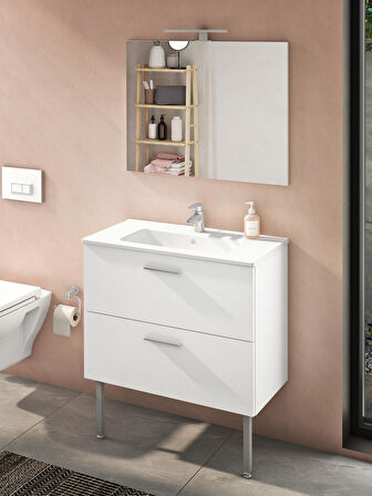 VitrA Mia 75075 Banyo Dolabı Seti Çekmeceli, Ayaklı, 80 cm, Parlak Beyaz