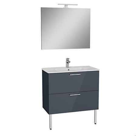 VitrA Mia 75077 Banyo Dolabı Seti Çekmeceli, Ayaklı, 80 cm, Antrasit