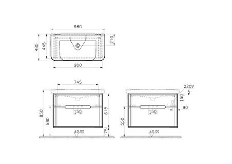 VitrA Sento 65878 Lavabo Dolabı, Çift Çekmeceli, Mat Fiyord Yeşili,100 cm