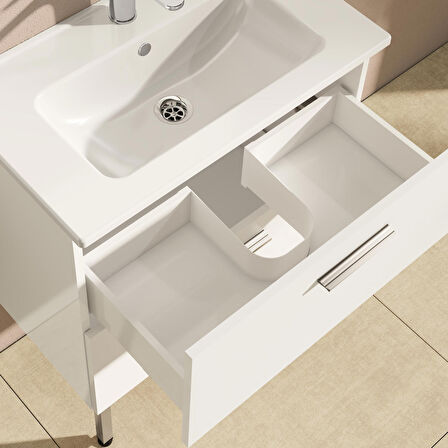 VitrA  Mia 66100 Banyo Dolabı Seti Çekmeceli, Ayaklı, 70 cm, Parlak Beyaz