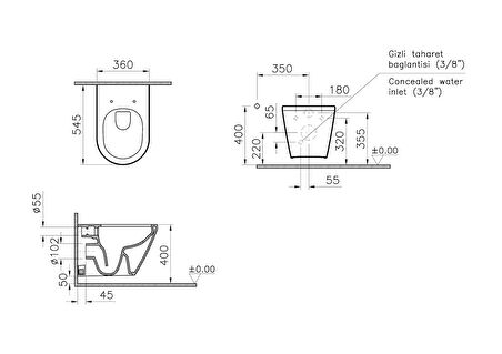 VitrA Integra 7041B003-7211 Asma Klozet, Rim-ex, 55 cm