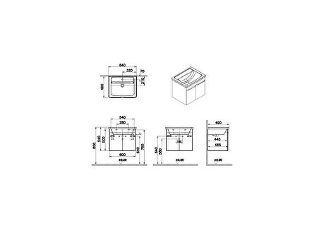 VitrA Quadrum 66164 Lavabo Dolabı, Kapaklı, 65 cm, Antrasit