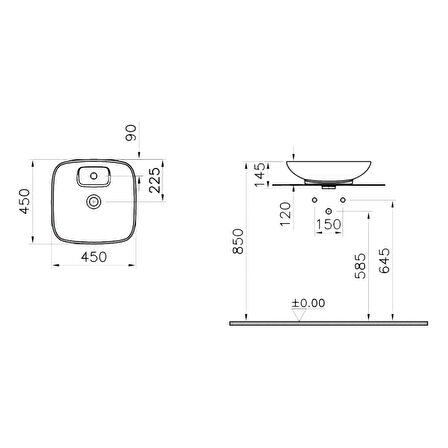 VitrA Memoria 5887B403-0041 Kare Çanak Lavabo, 45cm, Beyaz