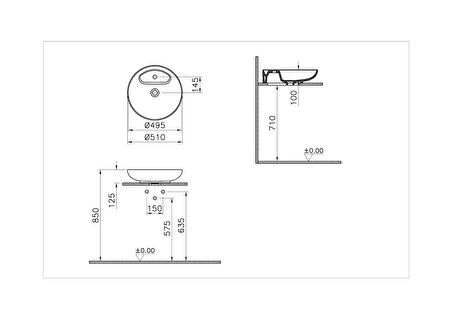 VitrA Memoria 5880B420-0563 Yuvarlak Çanak Lavabo, VitrA Clean, 50 cm, Bej