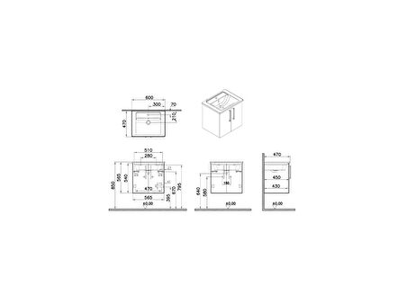 VitrA Root Flat 66354 Lavabo Dolabı, Kapaklı, Parlak Beyaz,60 cm