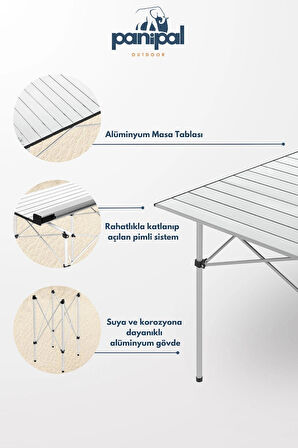 Alüminyum, Katlanabilir Kamp ve Piknik Masası, Omuz Askılı Taşıma Çantasıyla XL