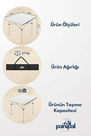 Alüminyum, Katlanabilir Kamp ve Piknik Masası, Omuz Askılı Taşıma Çantasıyla XL