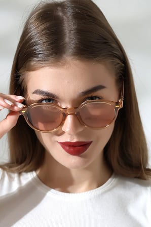 Kadın Aksesuarlı Oval Bal Rengi UV400 Güneş Gözlüğü 23007 c4