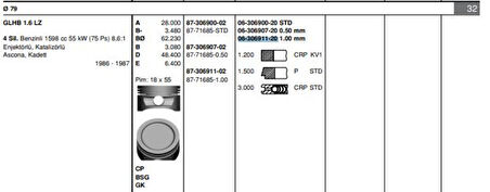 Opel Motor Segmanı Ascona C Kadett E (1,6lz) / (100) - Goetze 63069112g