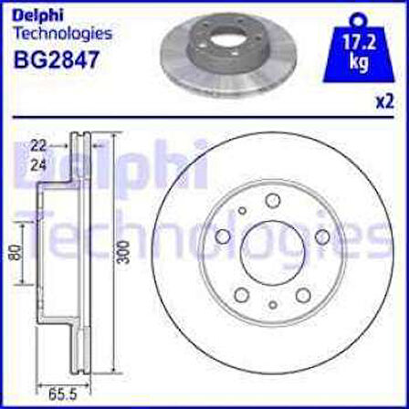 Fiat On Fren Diski Boxer - Jumper - Ducato Tum Modeller 16q (16 Jant) Karsan Jest (cap:300 - Kalınlık: 24 - Delphi Bg2847