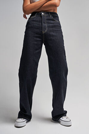 Kadın İndigo Renk 7w450 Likralı Kumaş Straight Fit Denim