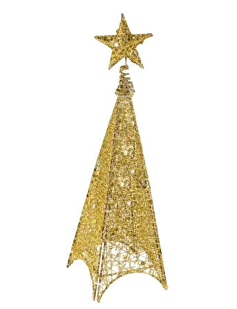 125 Cm Yılbaşı Tel Kule - 3 Boyutlu Altın (Gold) Renkli Lüks Dekoratif Kule Işıklı Çam Ağacı Alternatifi