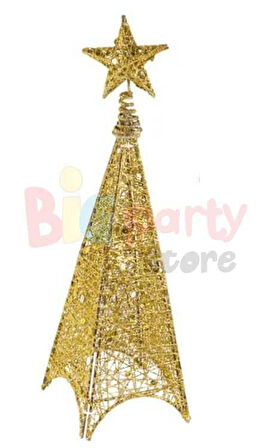 125 Cm Yılbaşı Tel Kule - 3 Boyutlu Altın (Gold) Renkli Lüks Dekoratif Kule Işıklı Çam Ağacı Alternatifi