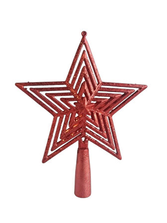 Yılbaşı Ağaç Tepelik 18cm Kırmızı  İç içe Simli Yıldızlar