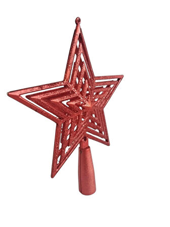 Yılbaşı Ağaç Tepelik 18cm Kırmızı  İç içe Simli Yıldızlar