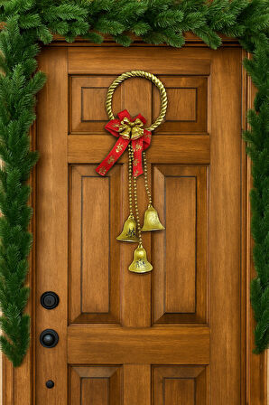 30 cm Halkalı Mini Kırmızı Fiyonklu Yılbaşı Kapı Süsü – Asmalı Dekor