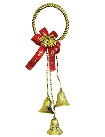 30 cm Halkalı Mini Kırmızı Fiyonklu Yılbaşı Kapı Süsü – Asmalı Dekor