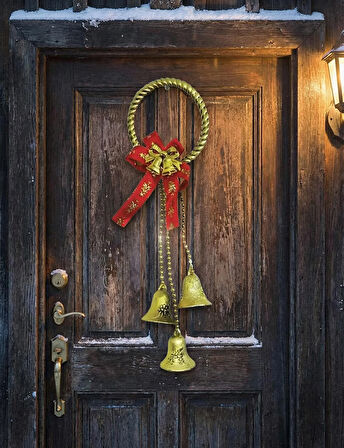 30 cm Halkalı Mini Kırmızı Fiyonklu Yılbaşı Kapı Süsü – Asmalı Dekor