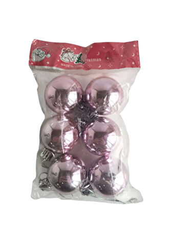 Yılbaşı Top Süs Parlak Pembe 4cm 6lı