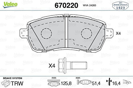 Ford On Fren Balatası Materia 2006> Sirion 2005> Mazda 2 2008> Fiesta VI 2008> - Valeo 670220