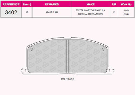 Toyota On Fren Balatası Toyota Corolla 1.3 1.6 Karburatorlu 1988-1997 Corona 1988-1991 (at171 191) - Beser 3402